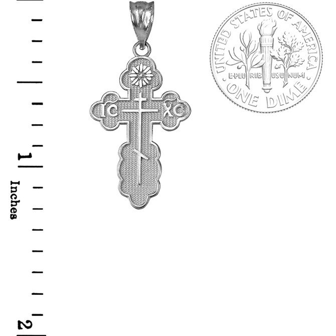 Sterling Silver Eastern Orthodox St. Olga Cross Charm Pendant Necklace