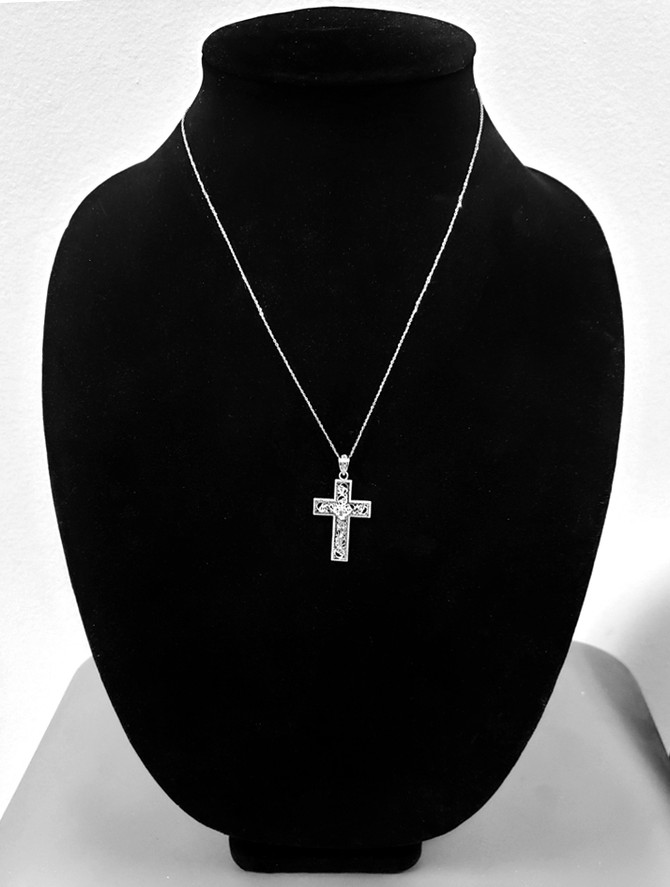 Sterling Silver Filigree Crucifix Cross DC Pendant Necklace