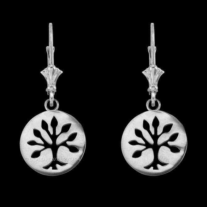 Sterling Silver Tree of Life Leverback Earrings