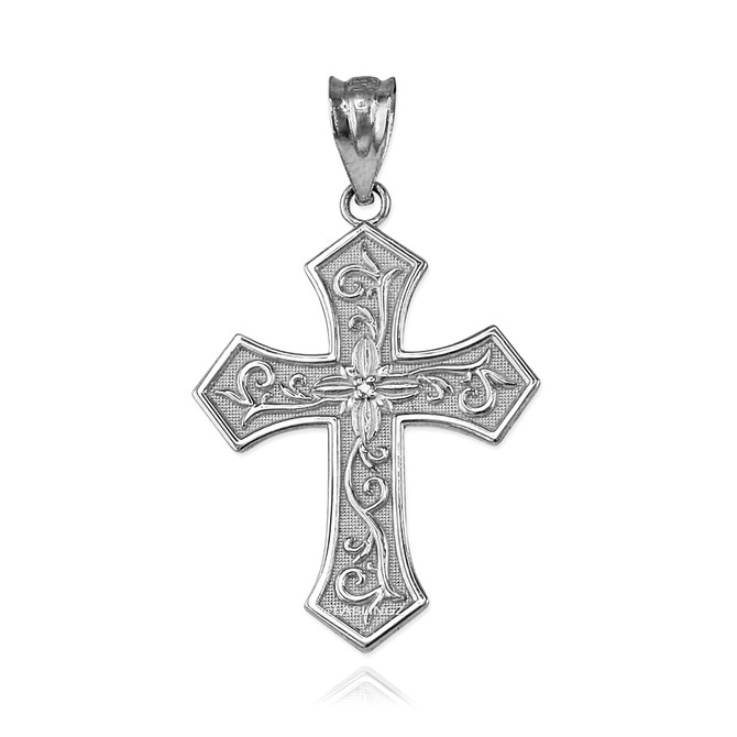 Sterling Silver Christian Passion CZ Cross Pendant Necklace