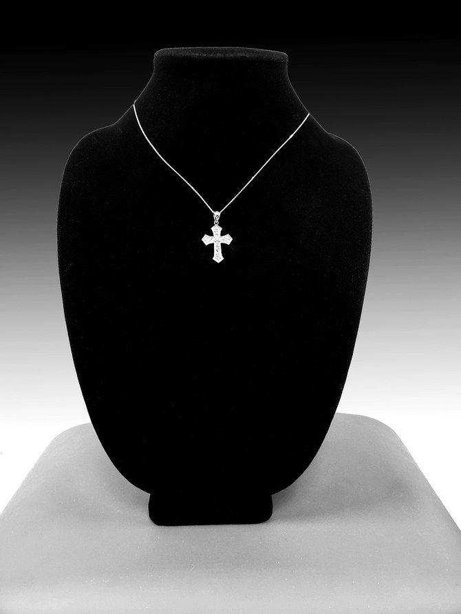 Sterling Silver Christian Passion CZ Cross Pendant Necklace