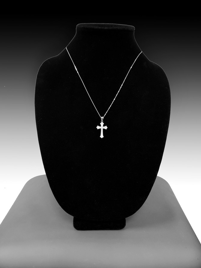 Sterling Silver  Fleur de lis Cross Religious Pendant Necklace