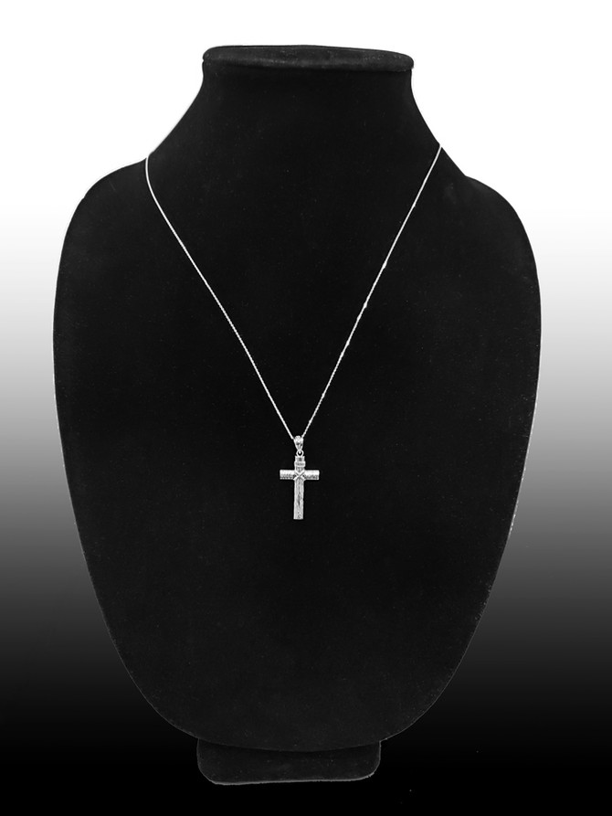 Sterling Silver  Woodgrain Rope Cross Pendant Necklace