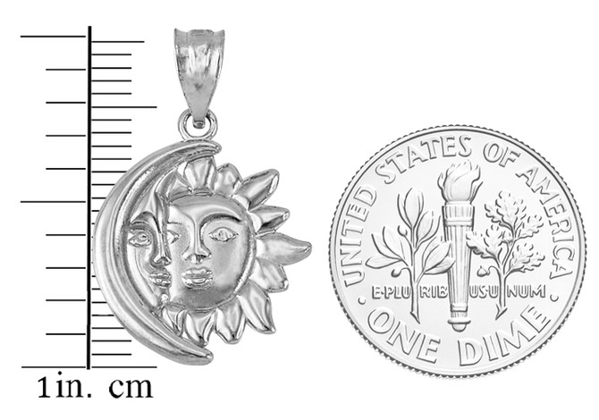 Sterling Silver Moon and Sun Face Celestial Pendant Necklace