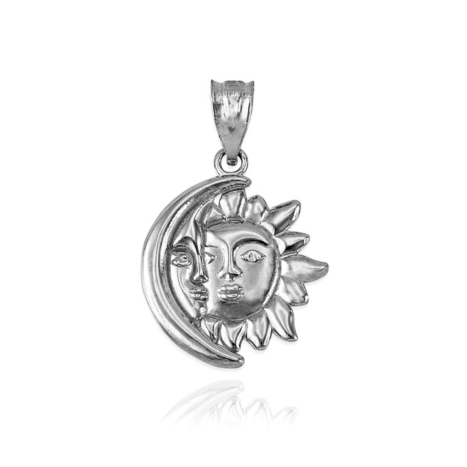 Sterling Silver Moon and Sun Face Celestial Pendant Necklace