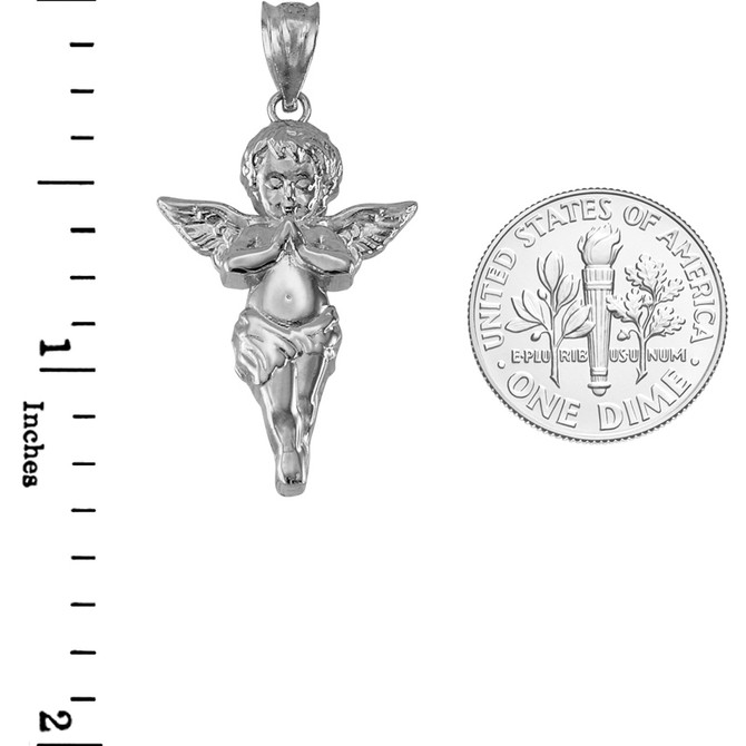 Sterling Silver Polished Angel Pendant Necklace
