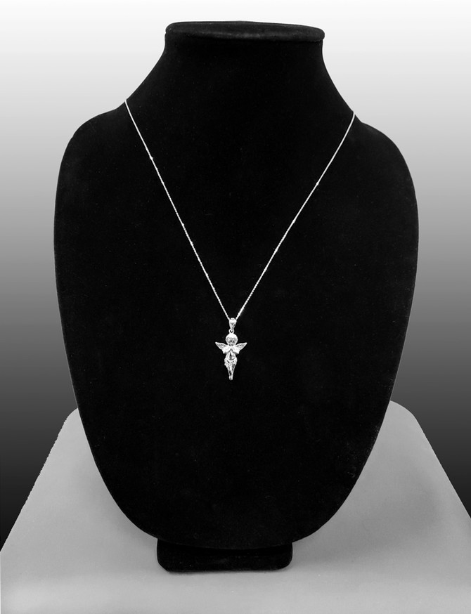 Sterling Silver Polished Angel Pendant Necklace