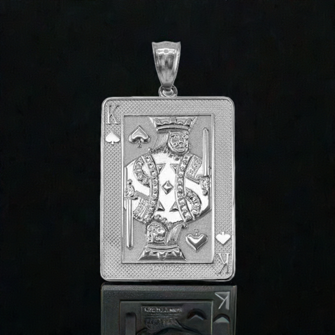 Sterling Silver King of Spades Poker Card Hip Hop Pendant