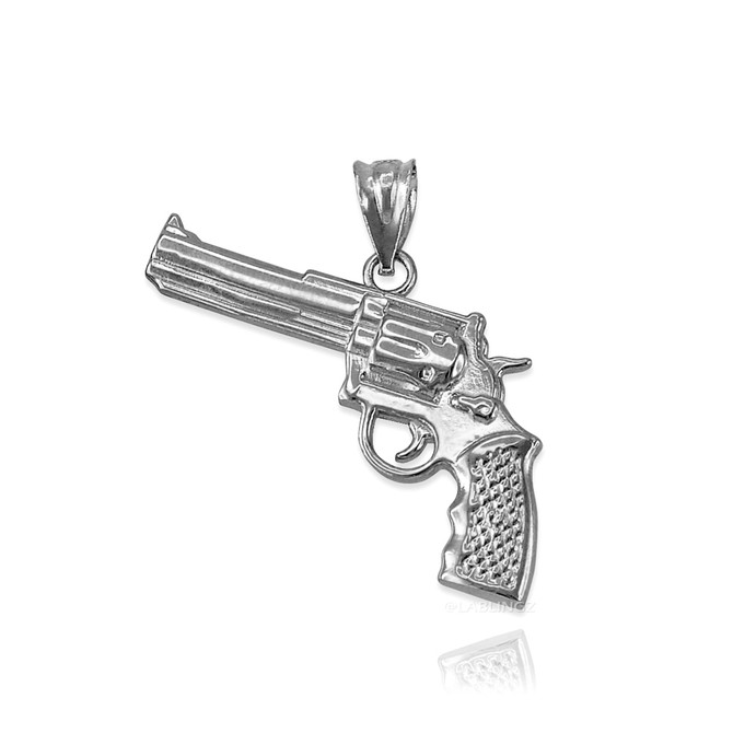 Revolver Pistol Gun Pendant Necklace in Sterling Silver