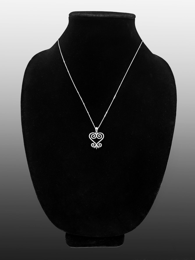 African Adinkra Sankofa Heart Pendant Necklace in Sterling Silver