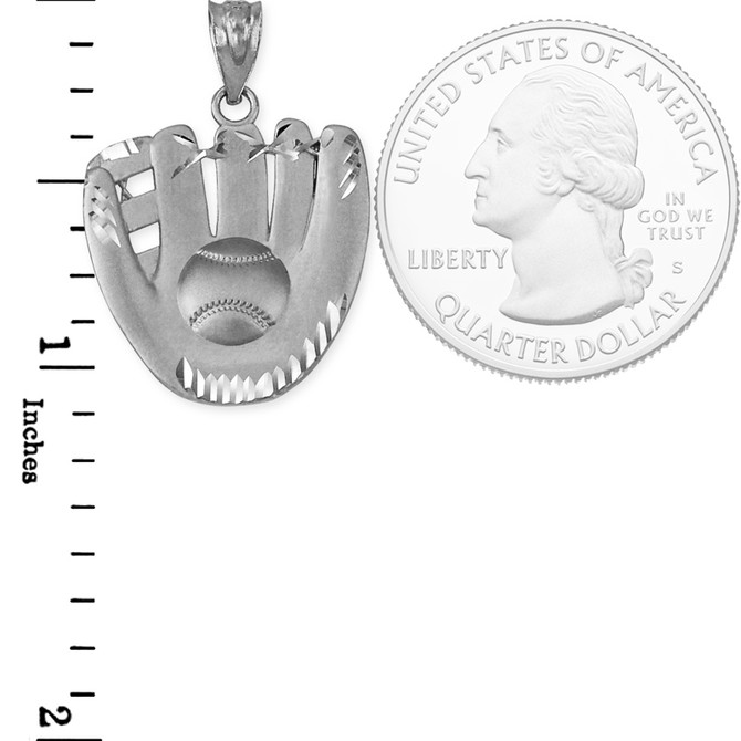 Sterling Silver Satin DC Baseball Glove Pendant Necklace