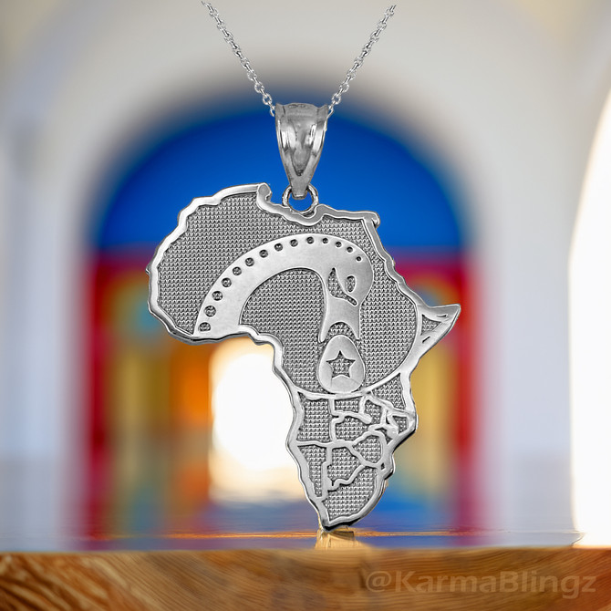 Sterling Silver Africa Map Adinkra Sankofa Pendant Necklace