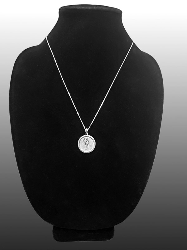 Sterling Silver Santa Muerte Medallion Pendant Necklace
