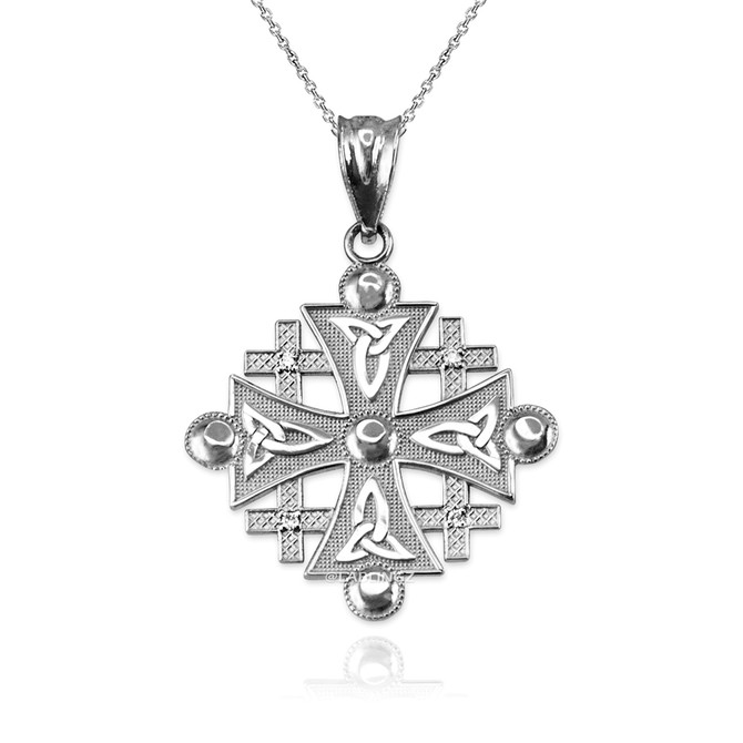 Sterling Silver Jerusalem Cross CZ Charm Pendant Necklace