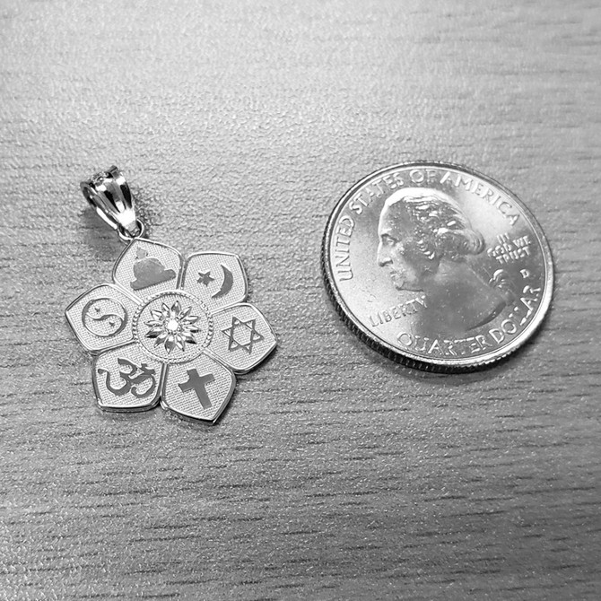 Sterling Silver Lotus of Peace CZ Pendant Necklace