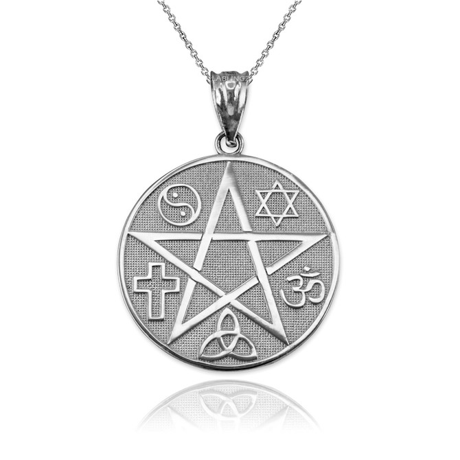 Sterling Silver Multicultural Pentacle Medallion Pendant Necklace