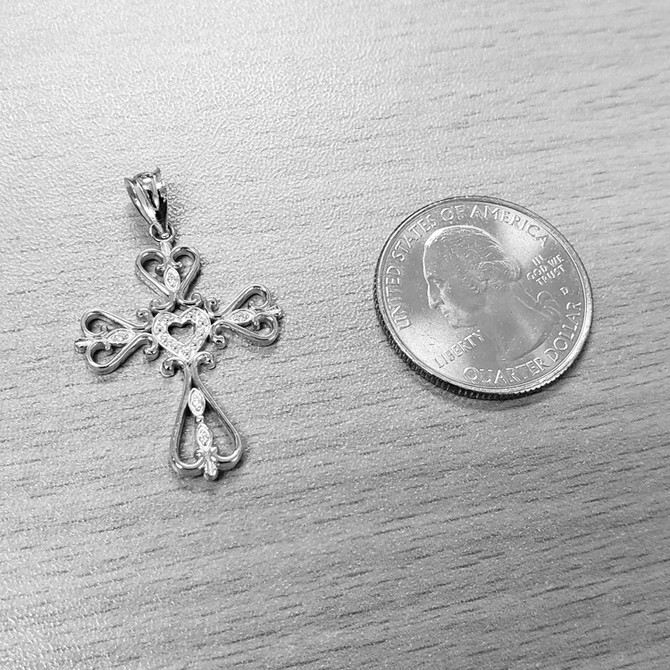 Open Heart CZ Cross Sterling Silver Pendant Necklace