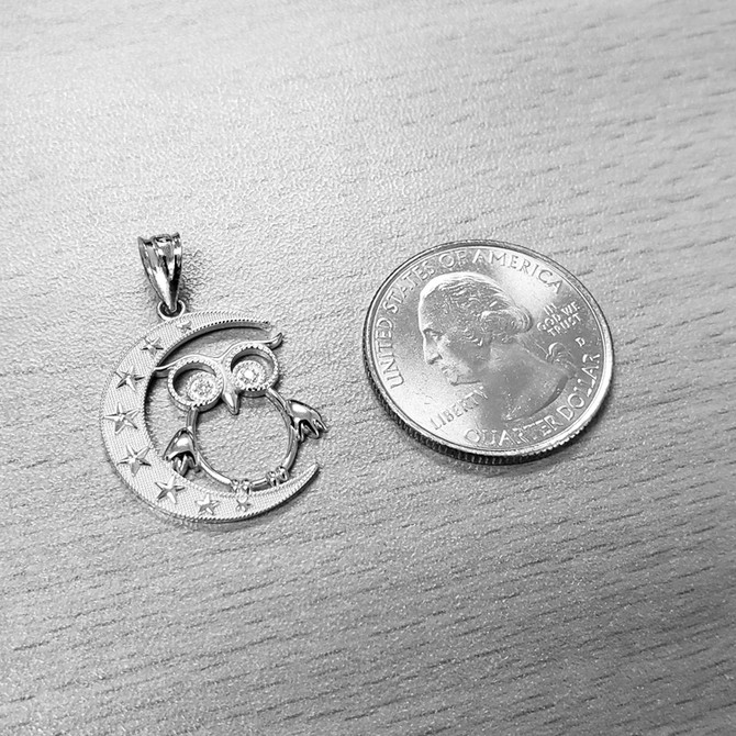 Sterling Silver Night Owl CZ Pendant Necklace