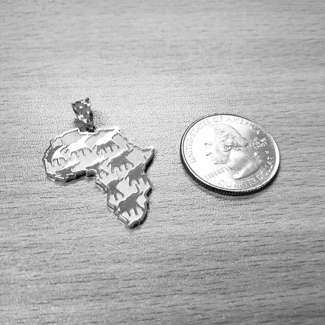 Sterling Silver African Elephants Africa Map Pendant Necklace