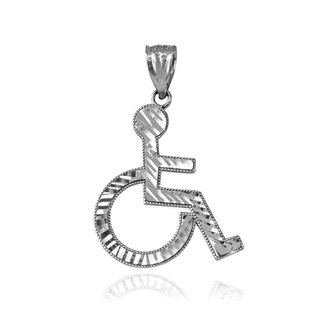 Sterling Silver Handicap Sign Wheelchair Emoji DC Pendant Necklace