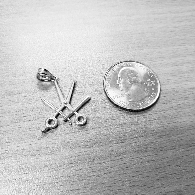Sterling Silver Barber Shop Scissors Razor Blade Pendant Necklace