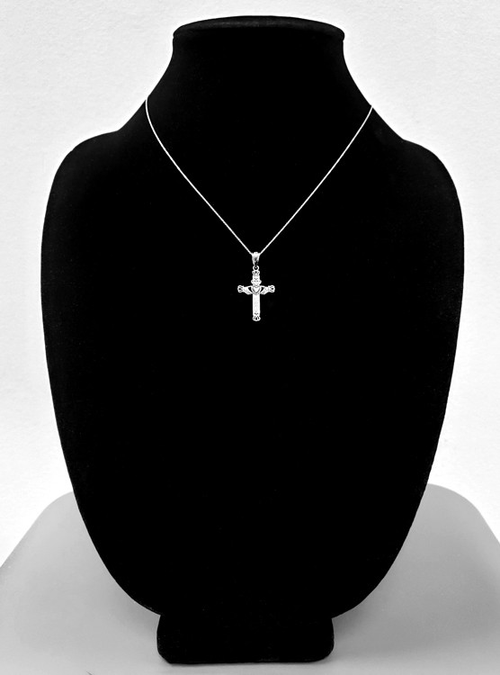 Sterling Silver Irish Claddagh Cross Pendant Necklace
