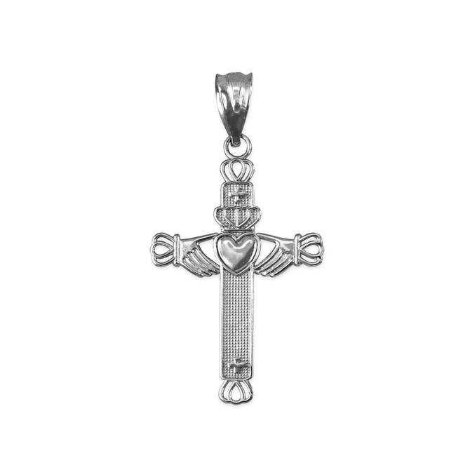 Sterling Silver Irish Claddagh Cross Pendant Necklace