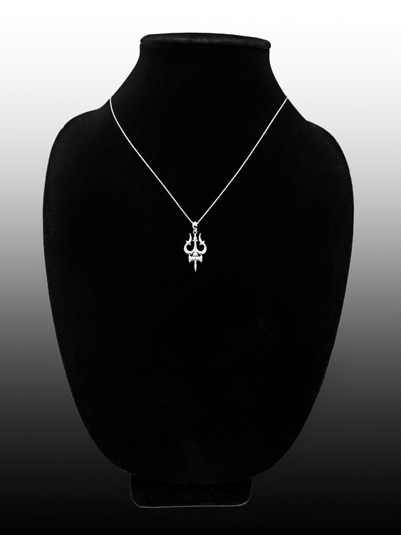 Sterling Silver Trident of Lord Shiva Trisula Pendant Necklace