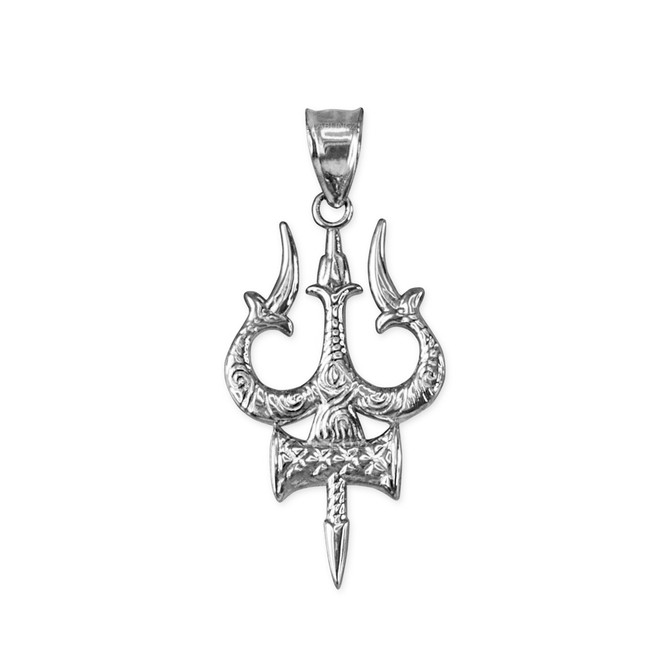 Sterling Silver Trident of Lord Shiva Trisula Pendant Necklace