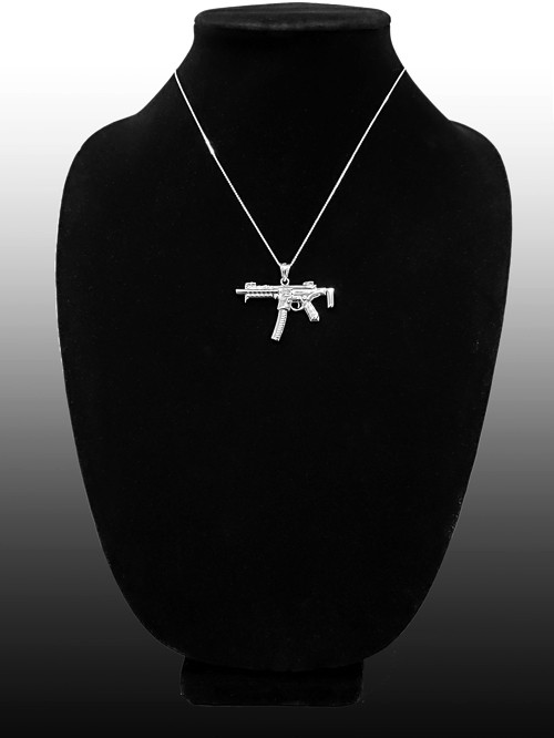 Sterling Silver SMG Gun Pendant Necklace