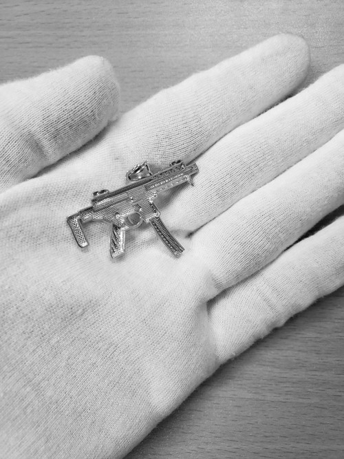 Sterling Silver SMG Gun Pendant Necklace