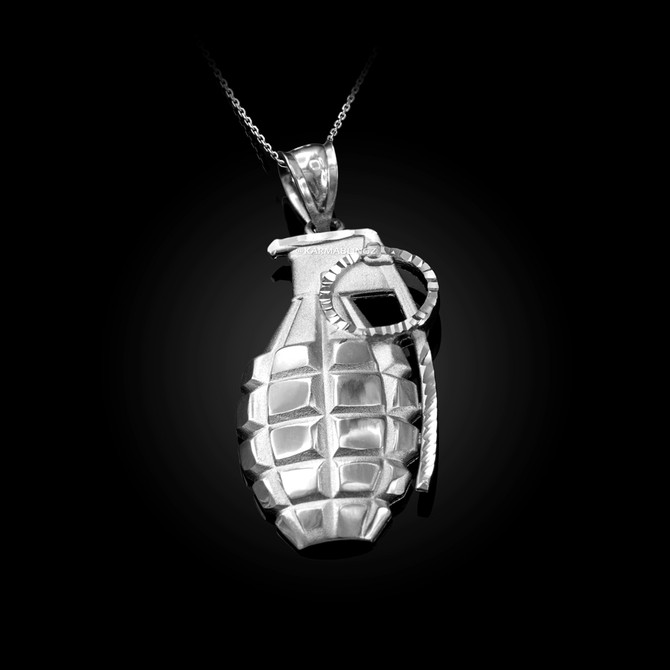 Sterling Silver Grenade Satin DC Pendant Necklace