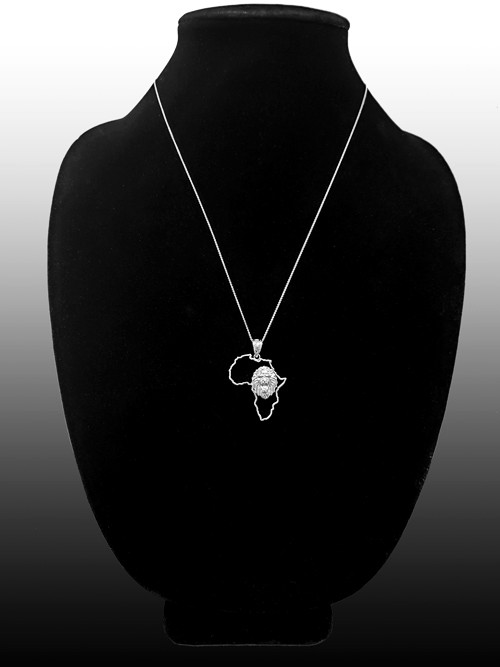 Sterling Silver Africa Map Lion Pendant Necklace
