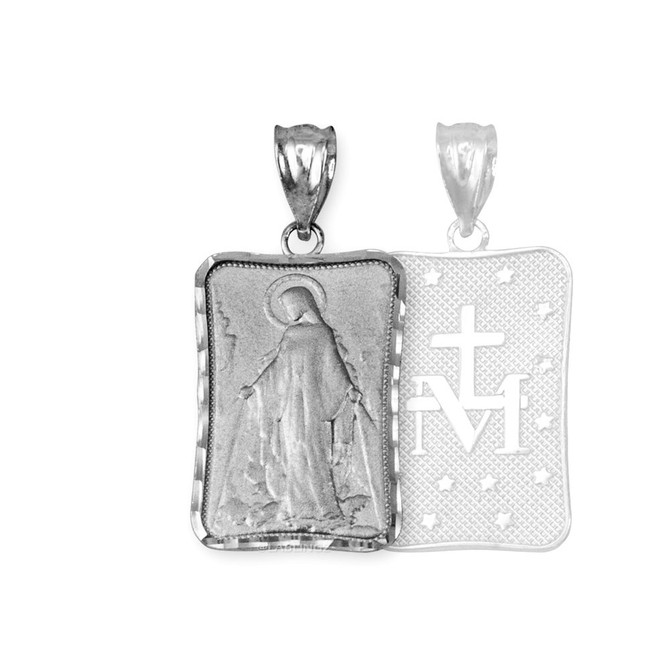 Sterling Silver Virgin Mary Miraculous Satin DC Pendant Necklace