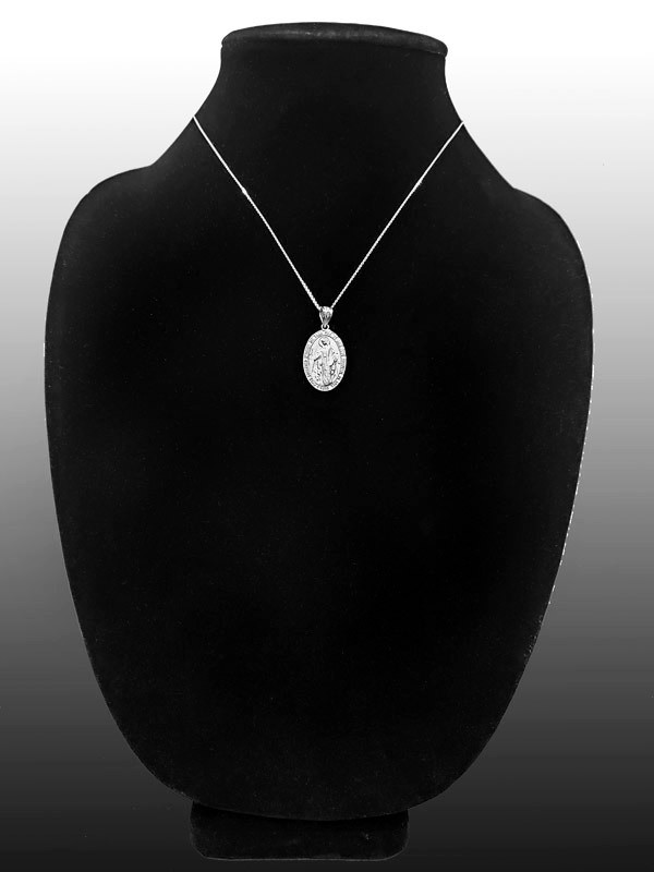 Sterling Silver Virgin Mary Conceived Without Sin Oval Satin Pendant Necklace