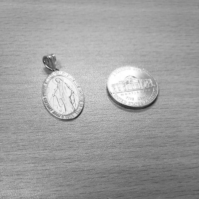 Sterling Silver Virgin Mary Conceived Without Sin Oval Satin Pendant Necklace