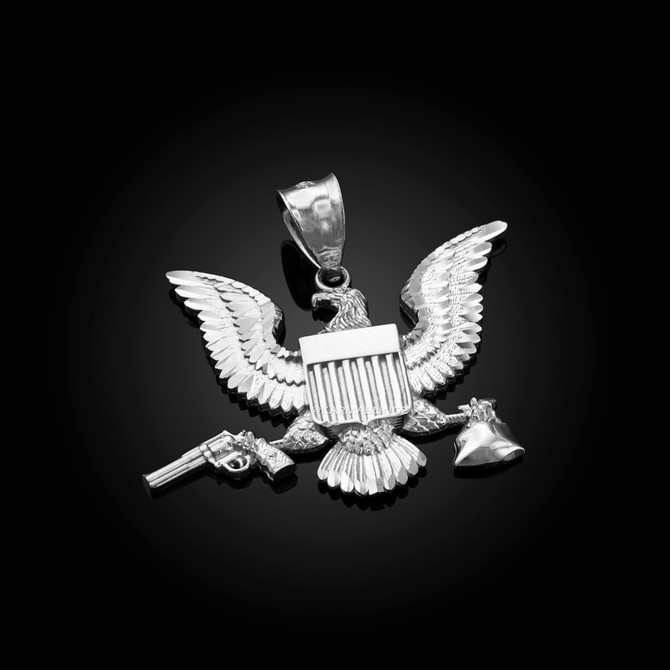 Sterling Silver Eagle Gun Money Bag Midsize DC Hip-Hop Pendant