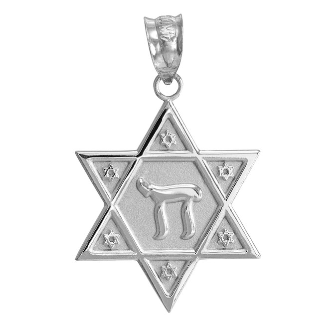 925 Sterling Silver Star of David Chai Pendant