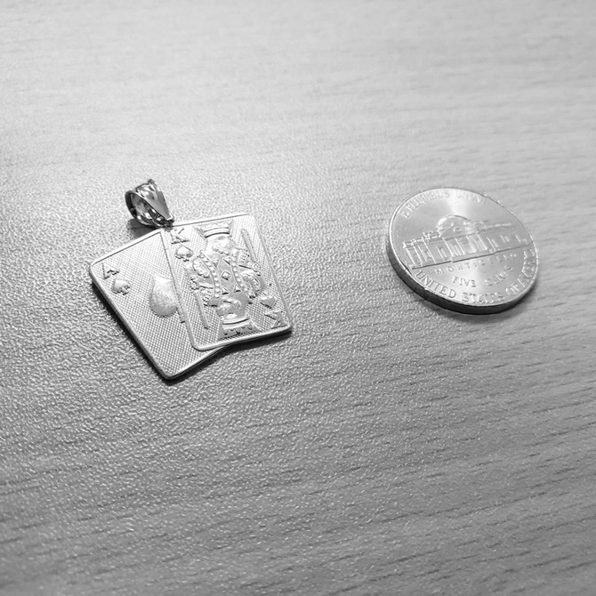 Silver Ace and King of Spades Blackjack 21 Hand Cards Charm Necklace