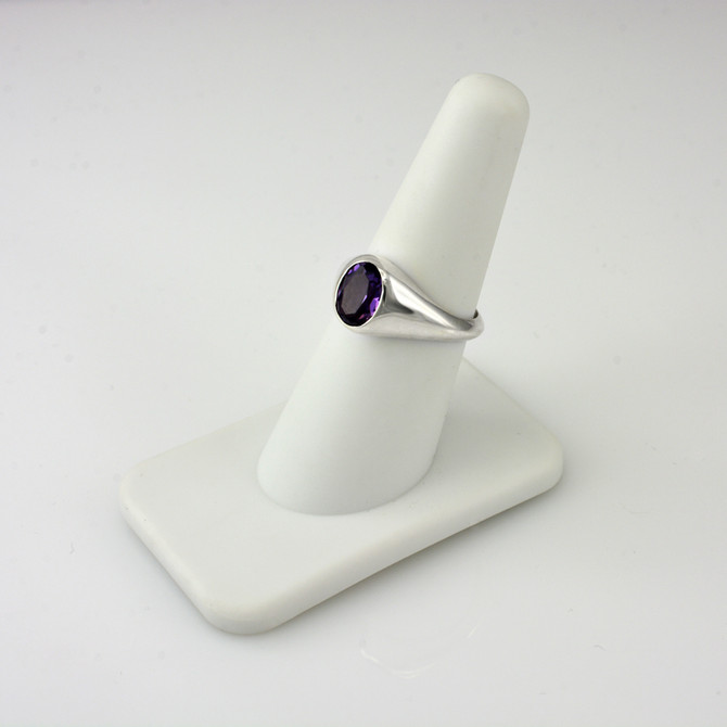 Sterling Silver Oval CZ Color Birthstone Signet Ring