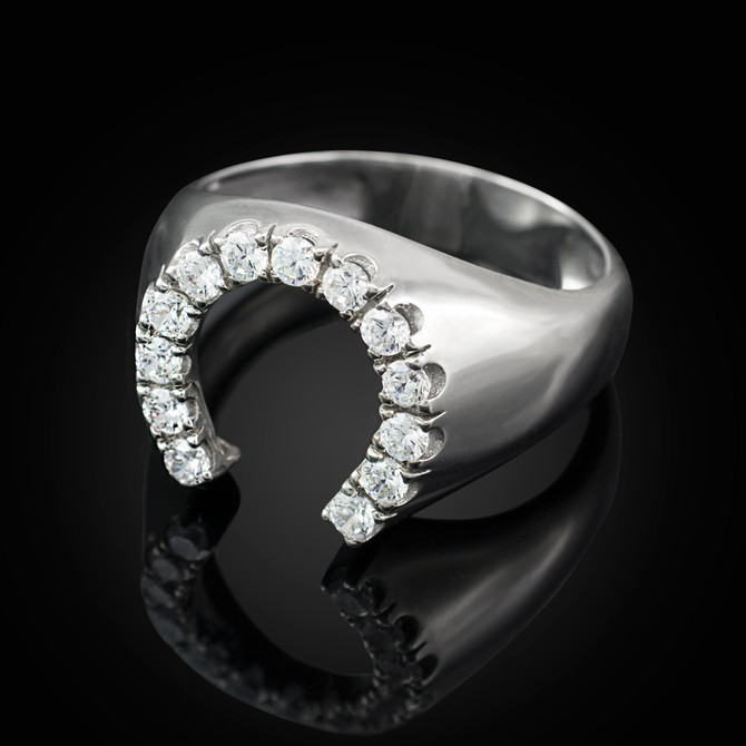 Silver CZ Lucky Horseshoe ring