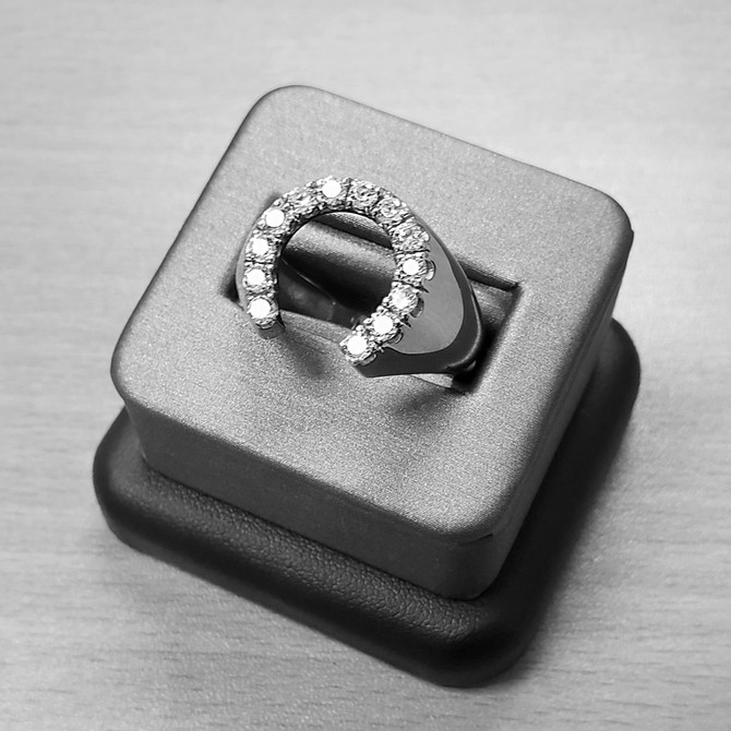 Sterling Silver Lucky Horseshoe CZ Men's Ring