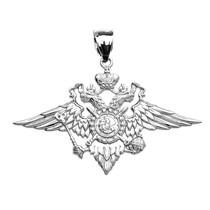 Sterling Silver Russian Military Double-Headed Eagle Pendant Necklace