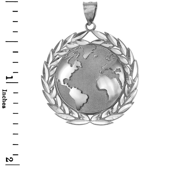 Sterling Silver World Map Globe Hip-Hop Pendant (S/L)