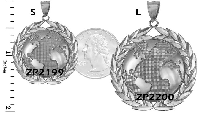 Sterling Silver World Map Globe Hip-Hop Pendant (S/L)