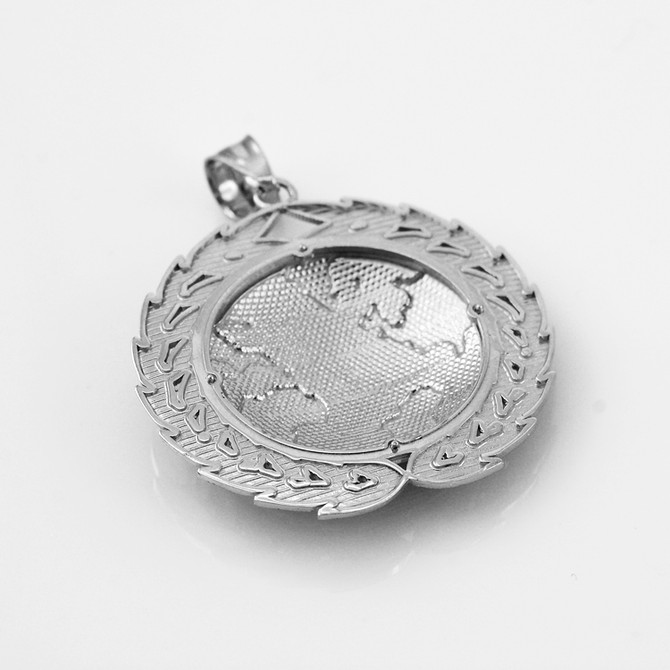 Sterling Silver World Map Globe Hip-Hop Pendant (S/L)