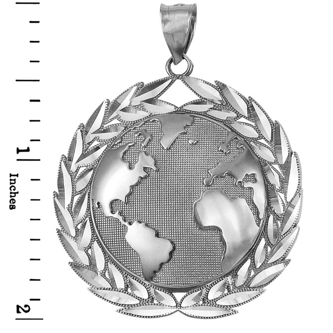 Sterling Silver World Map Globe Hip-Hop Pendant (S/L)