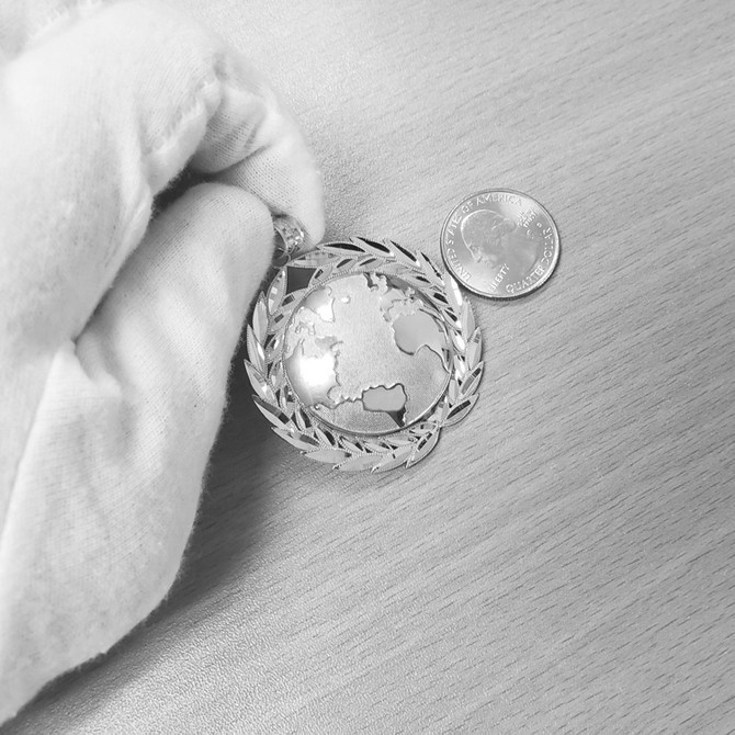 Sterling Silver World Map Globe Hip-Hop Pendant (S/L)