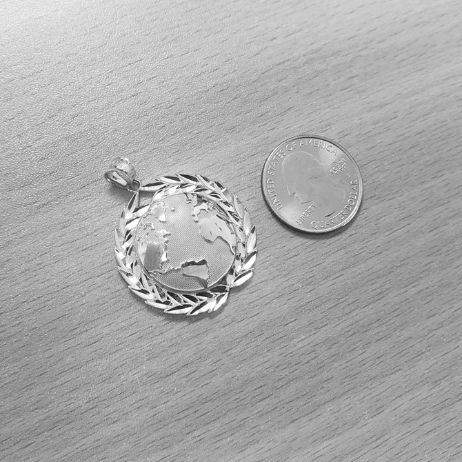 Sterling Silver World Map Globe Hip-Hop Pendant (S/L)