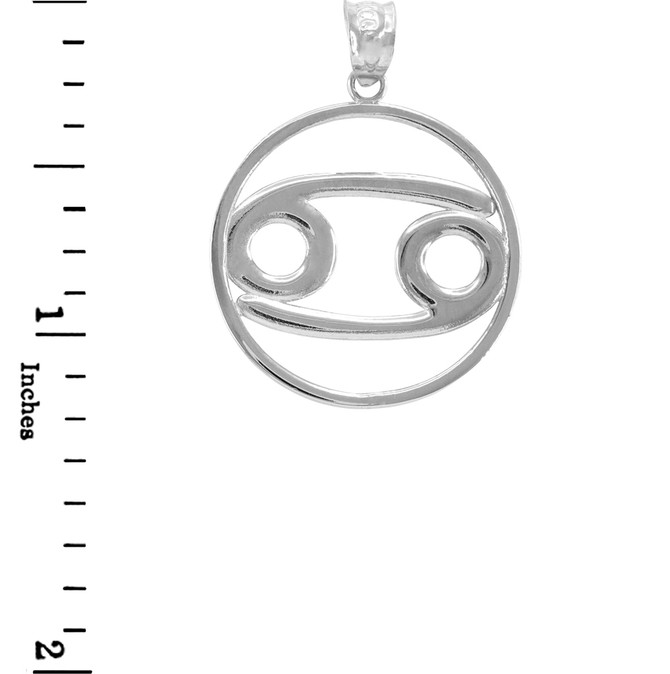 925 Sterling Silver Cancer Zodiac Sign Round Pendant Necklace